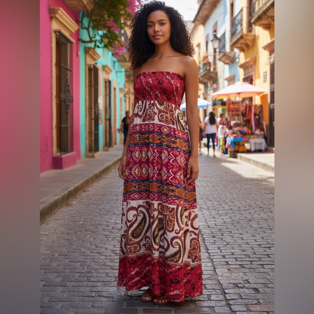 Sans Souci Strapless Bohemain Maxi Dress